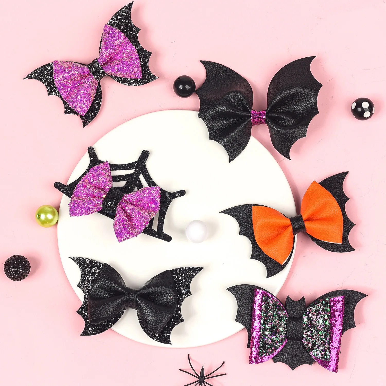 36pc Halloween Barrette Bat Wing Bow Hair Clips Girls Glitter Bow Hair Clips Theme Party Performance Headdress Cosplay Headwear