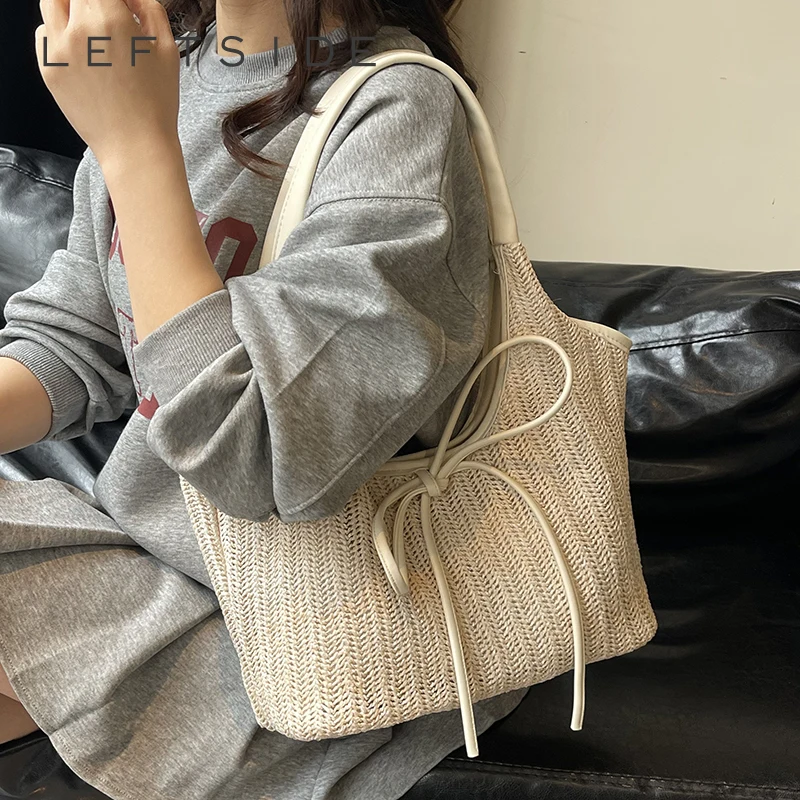 

LEFTSIDE Big Straw Weave Tote Bags for Women 2025 Summer New Fashion Shoulder Bag Females Beach Bags High-capacity Handbags