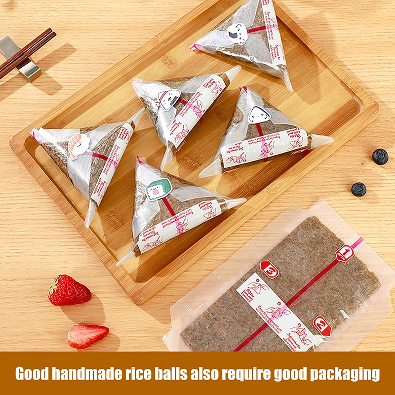 Bolsas de Embalaje Desechables de Doble Capa para Bolas de Arroz Triangulares, 10/50/100 Piezas, Bolsas de Plástico para Onigiri, Sushi y Algas Nori