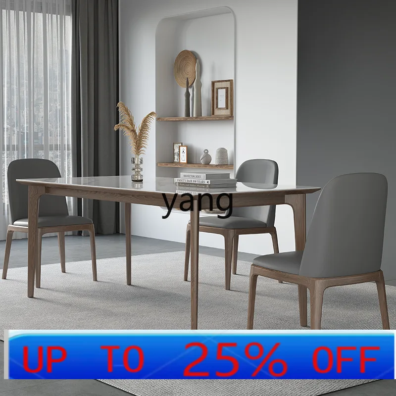 

LH solid wood bright rock slab dining table household ash wood dining table modern and simple