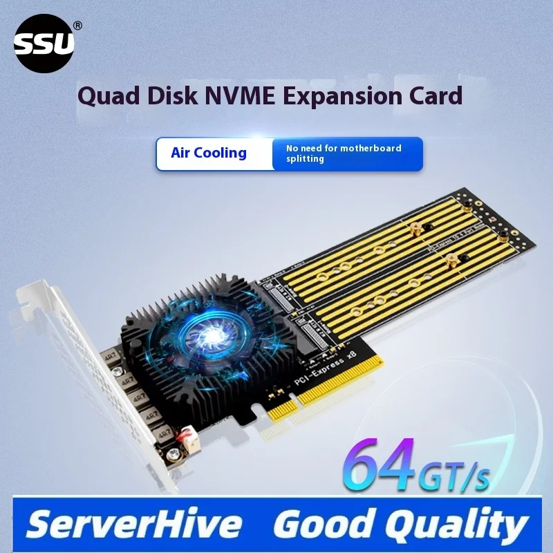 PCI-E X8 to four-port NVMe expansion card M.2 SSD to Pcie splitting-free 4-port array adapter card