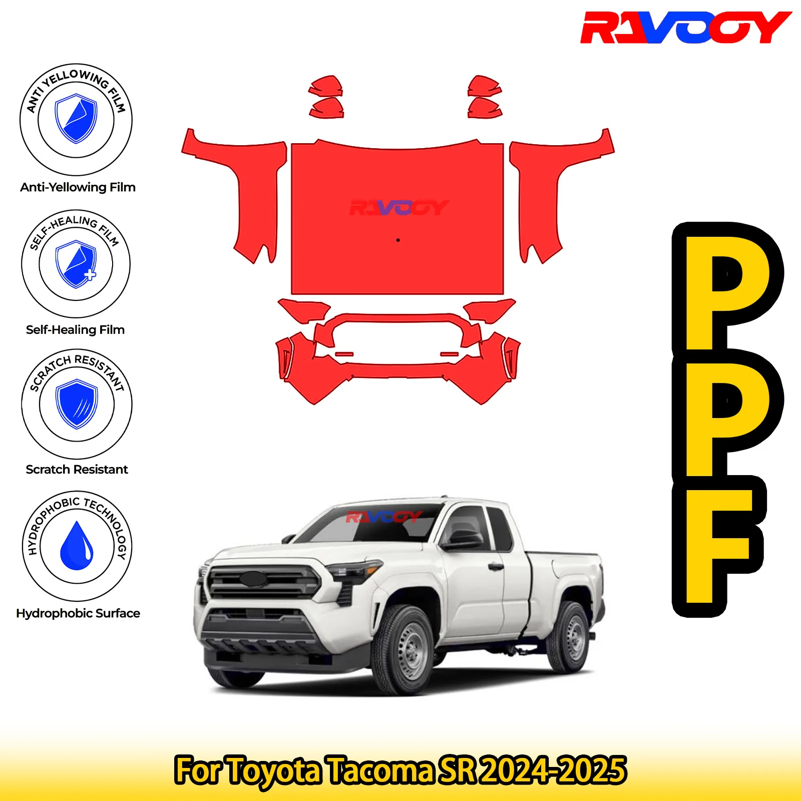 

For Toyota Tacoma SR 2024-2025 Glossy Matte Black Precut front PPF Kit Paint Protection Film