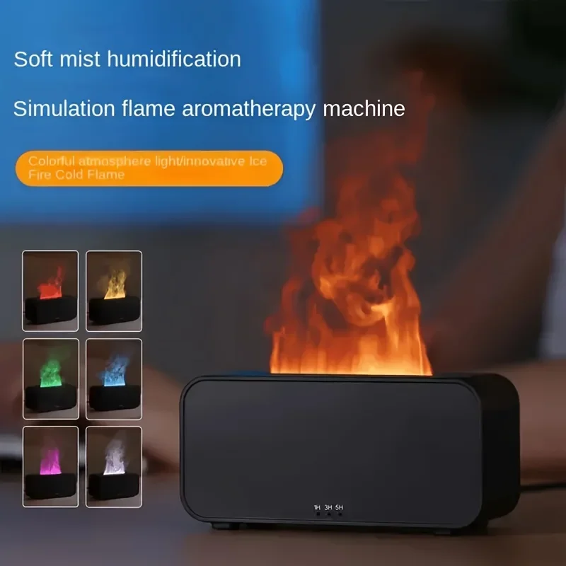 USB Essential Oil Humidifier with LED Flame Effect, 7-Color Timer & Cool Mist for Home/Office Desktop