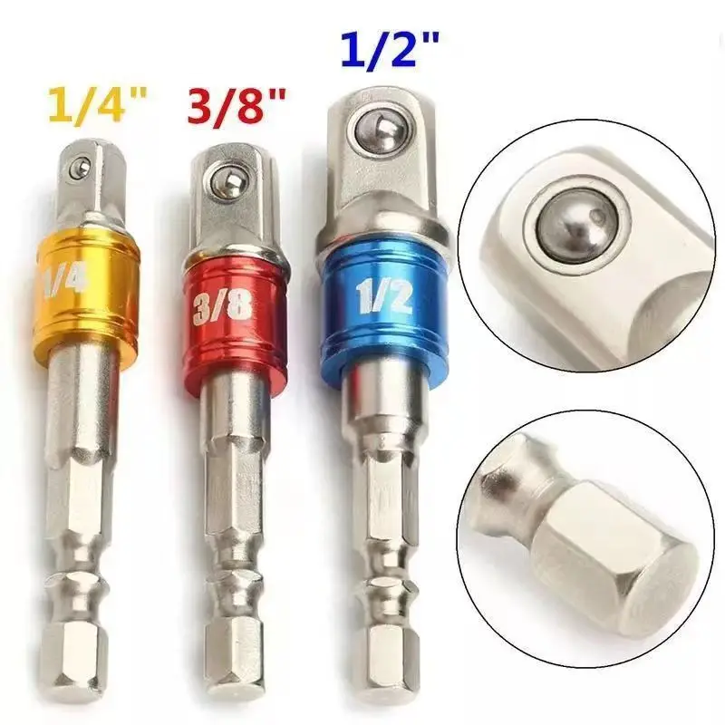 3Pcs/Set Alloy Steel Socket Adapter Hexagonal Screwdriver Conversion Connecting Rod 1/4 " 3/8 " 1/2" Electric Tool Accessories