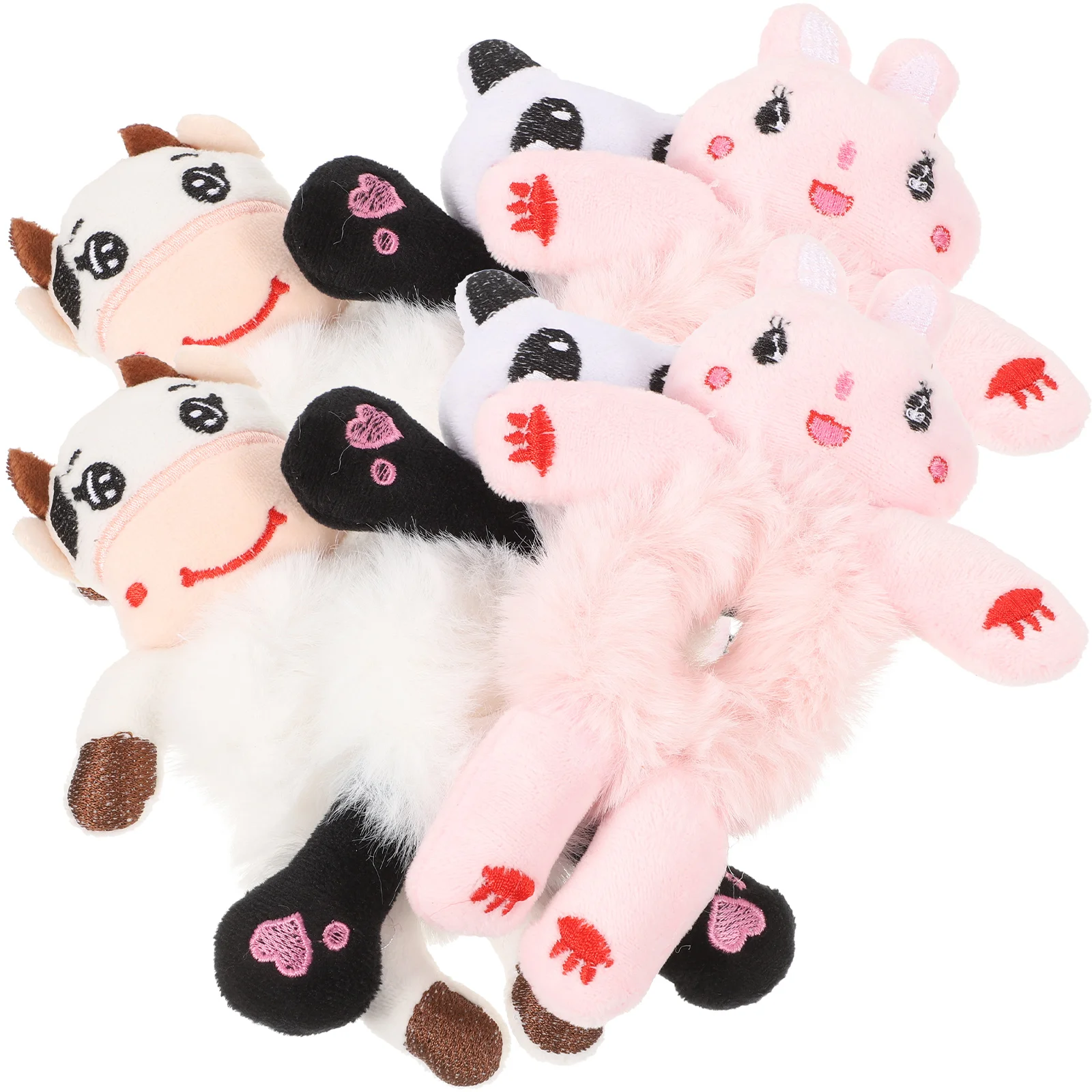 6 pezzi di cartone animato animale peluche anello per capelli cravatte pelose ragazze panda fluff elastici corde Miss