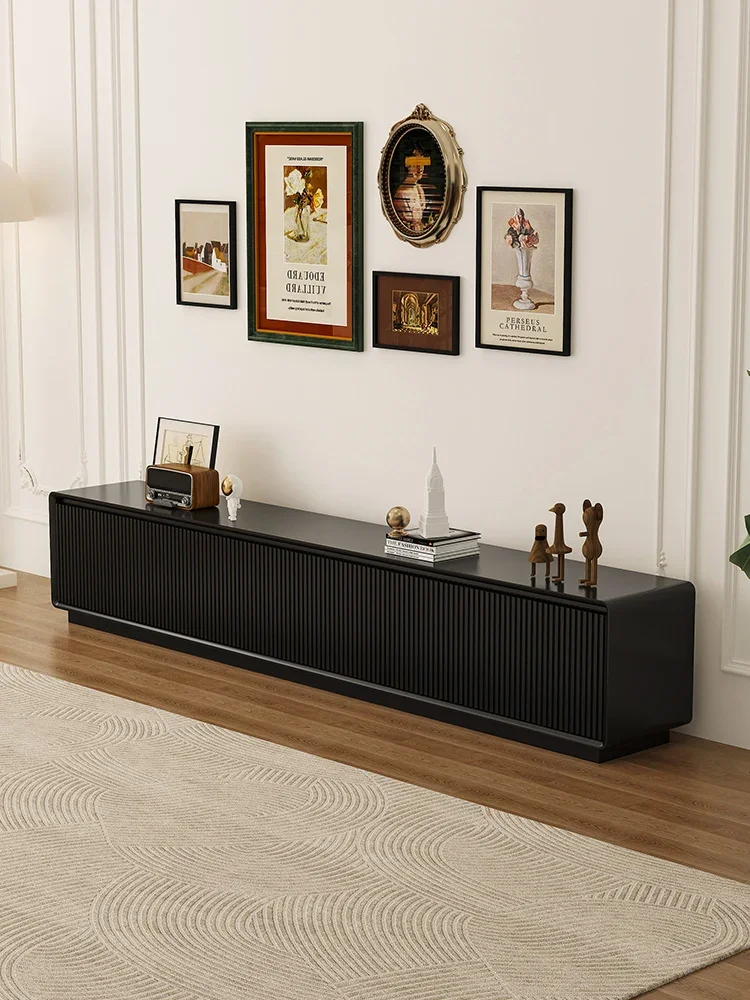 Xin Silu Italian minimalist new grille design floor cabinet black solid wood paint modern minimalist floor standing TV cabinet