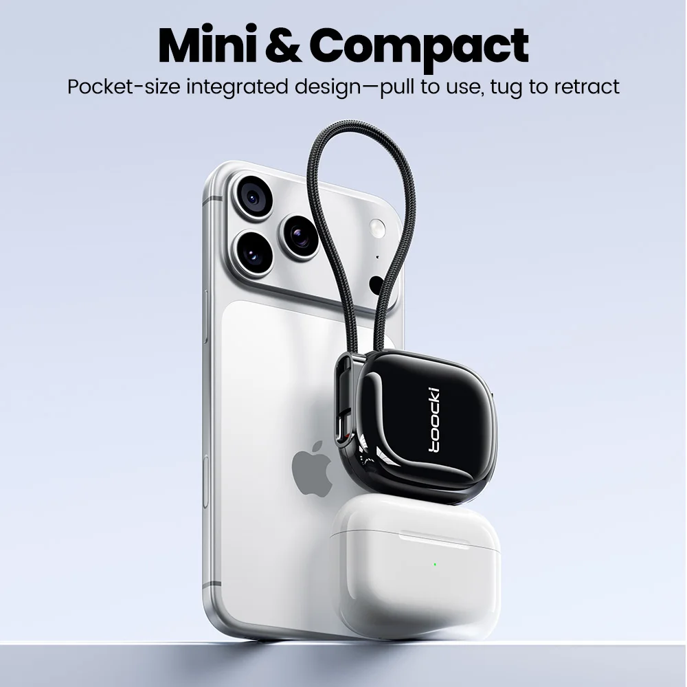 Toocki 100W – składany kabel USB-C do USB-C, mini, z funkcją szybkiego ładowania PD, automatycznie zwijający się, idealny do podróży, do ładowania iPhone, Samsunga i Xiaomi. — zdjęcie produktu 6