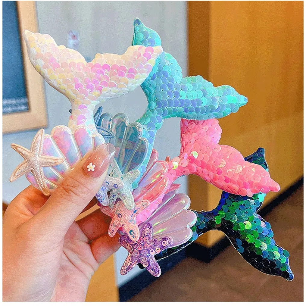 Mermaid Hair Clip Tail Girls Hair Accessories Shell Cute Cartoon Starfish Hair Band Headdress Hair Card
