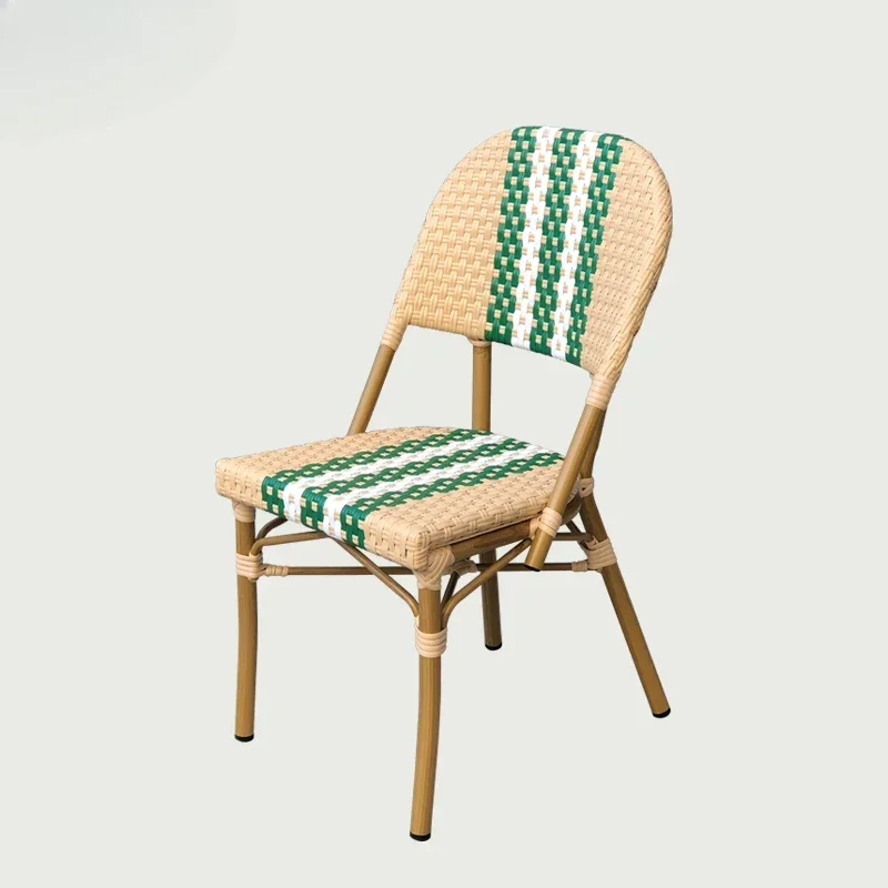 

-French Chair Rattan Dining Chair Coffee Shop Retro Leisure Chair Balcony Tables And Chairs Green Rattan Outdoor