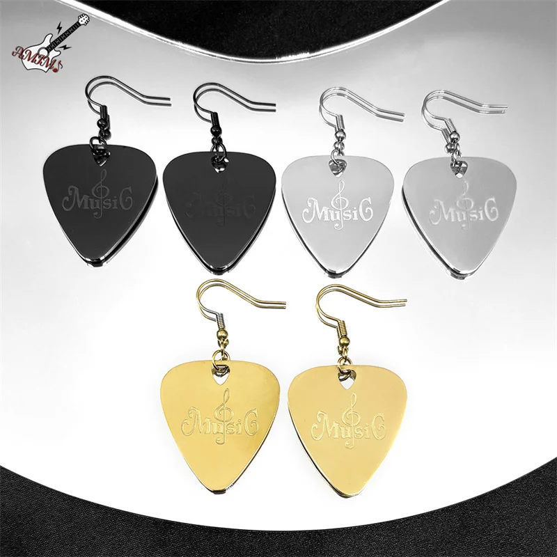 

Hip Hop Guitar Pick Musical Drop Earrings for Women Stainless Steel Gold Silver Color Rock Music Earring Jewelry