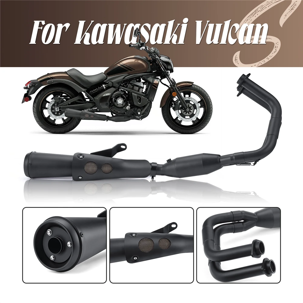 Motorcycle Slip-on Mufflers Exhaust Muffler Pipe with Heat Shield Kit for Kawasaki Vulcan 650 VN650 2015-2022