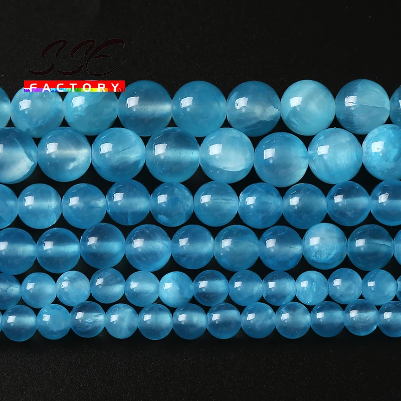 A+ Natural Blue Topaz Gypsum Stone Beads For Jewelry Making Round Loose Energy Healing Beads Diy Bracelets Necklaces 6 8 10 12mm