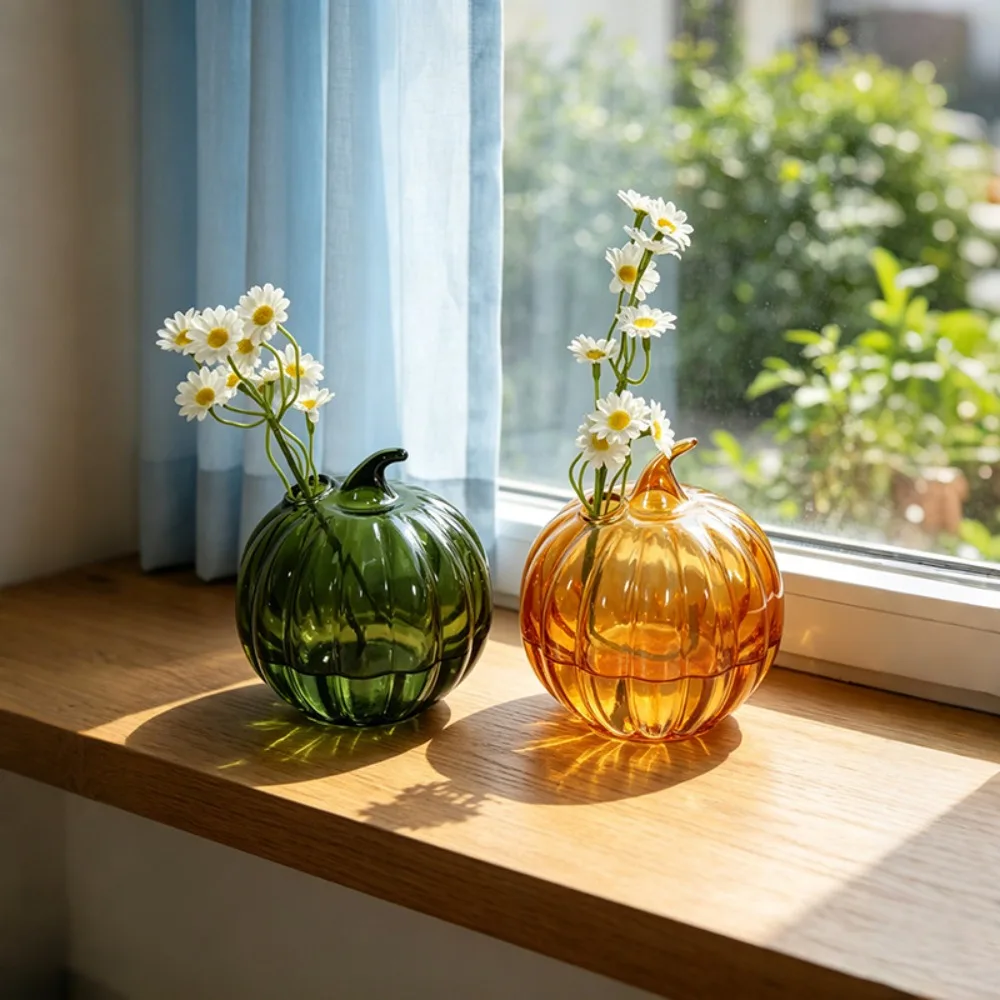 Creative Pumpkin Glass Flower Vase Multi Color Decorative Vase for Flowers Desktop Home Party Decoration