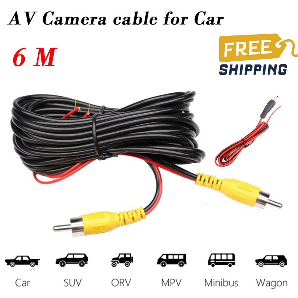 

6M RCA 2.5mm Plug Video Cable AV Extension Wire Harness With ADC Power Cable Adapter For Car Rear View Camera Backup Camera