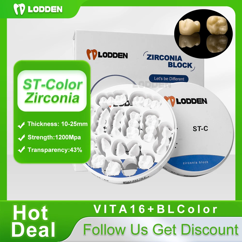 

LODDEN ST-C Zirconia Dental Zirconia Block Vita 16 Colors 98mm Cerec Dental Zircon Materials Cad Cam Discs Transparency 43%