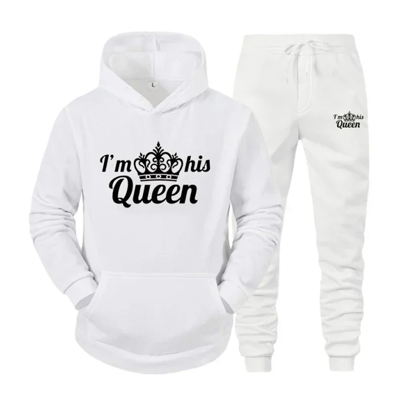 Couple Tracksuit King Queen Print Casual Hoodie Set Sweatshirt Sportswear Hooded Pullover Suits Lover Hoodie and Pants 2 Pieces