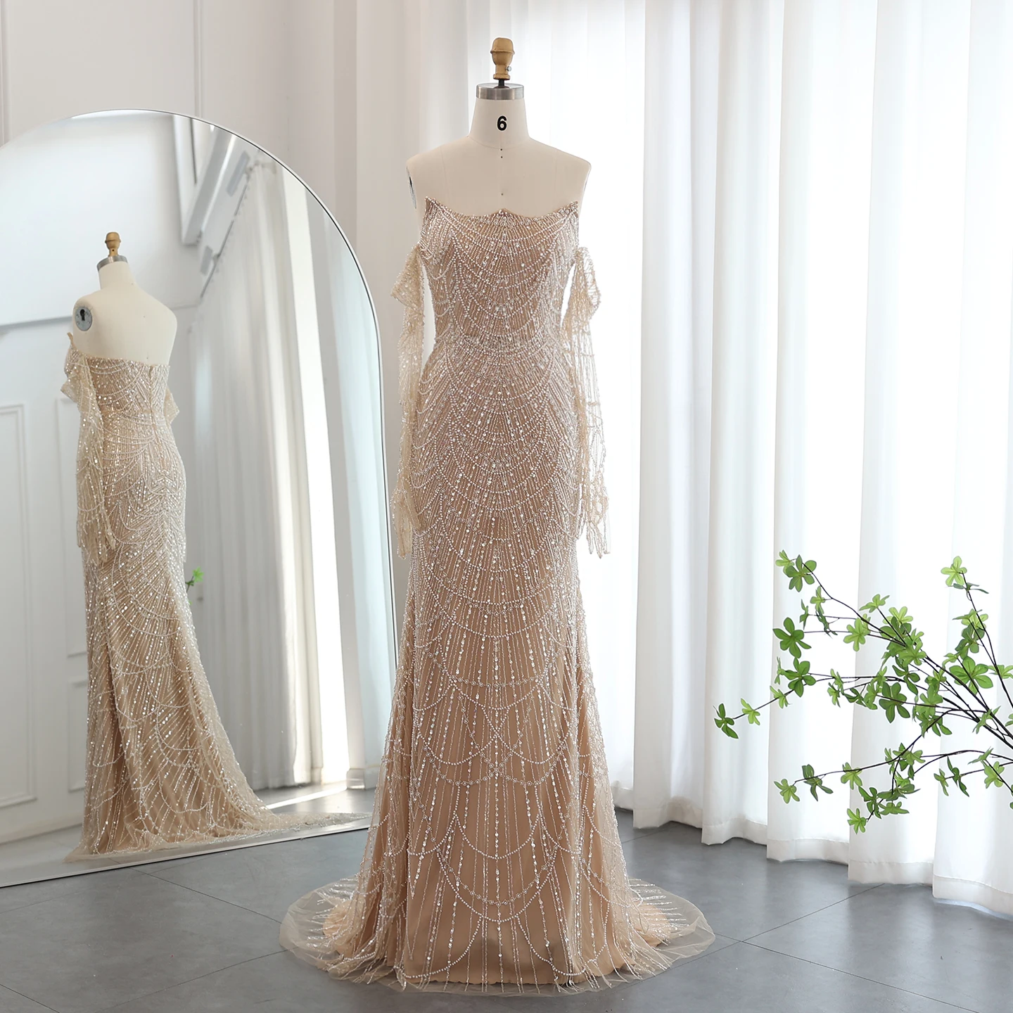 Sharon Said Luxuriöse Dubai Meerjungfrau Abendkleider in Grün-Schwarz mit Handschuhen Arabische Damen Hochzeits-Partykleider SS606 Maßanfertigung – Detail 16