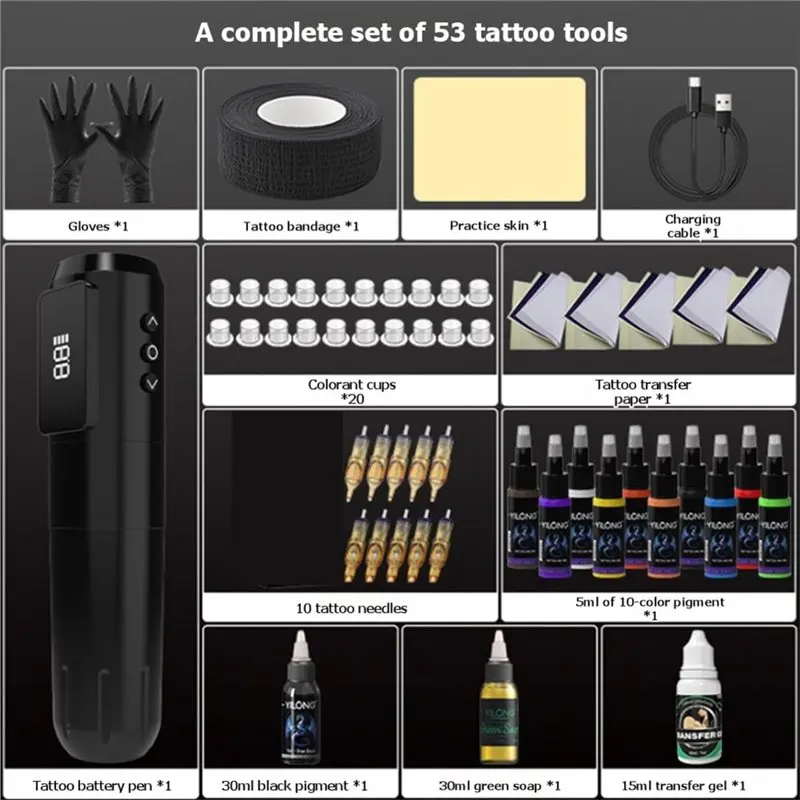 ABIT Beauty Tool Kit Cordless Tattoo Machine Rotaty Pen Kit 1600Mah High Capacity Battery For Permanent Makeup Tattoos