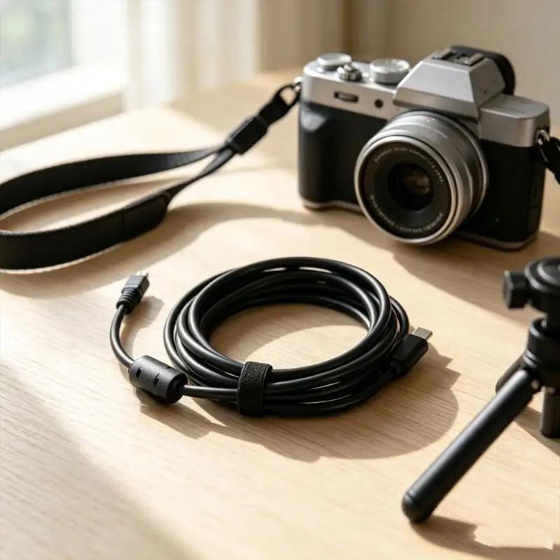 Q6PA Mini 8-Pin to USB Type C Camera Cable with Male Ends for Transferring Photos and Videos, Black PVC Covering and Charging