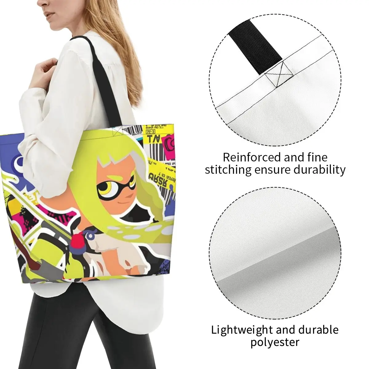 Cartoon Popular Splatoon 3 Game Shopping Tote Bag Canvas Large Capacity Shoulder Bags Shopper Grocery Handbag for Women
