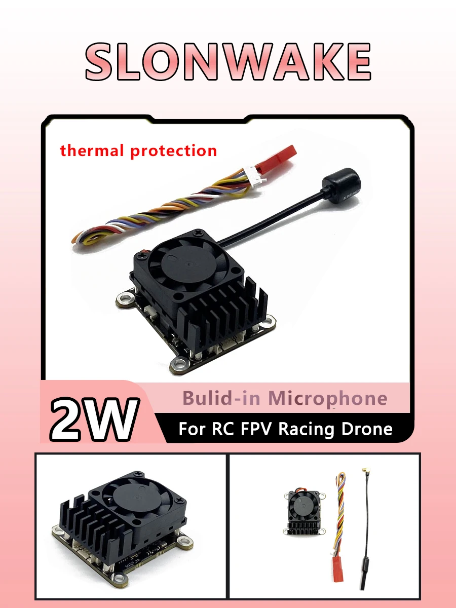 SLONWAKE VTX 비디오 송신기 냉각 선풍기, 내장 마이크 포함, 30.5 × 30.5, RC FPV 장거리 고정익, 48CH, 5.8GHz, 2W