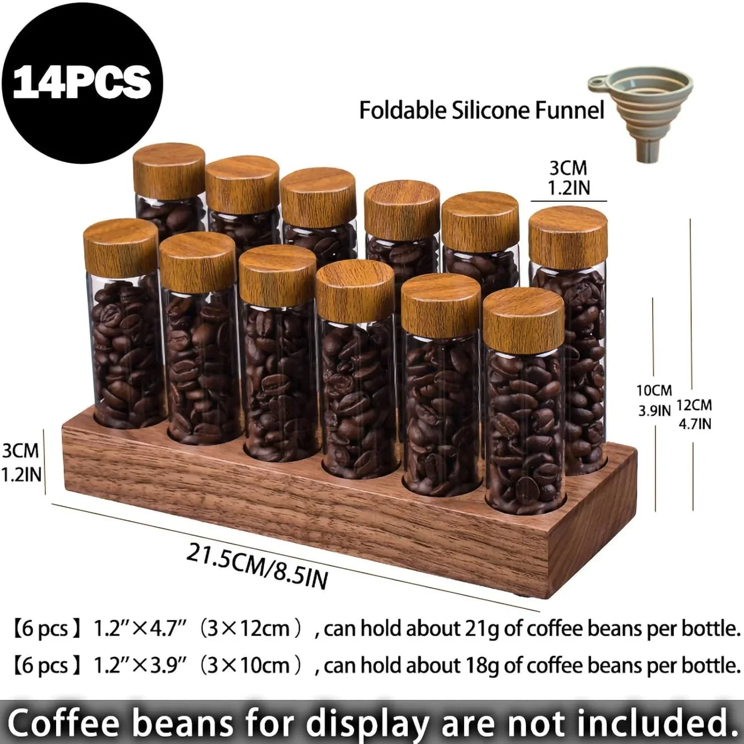 Punana Walnut solid wood base 12 Tubes Single Dose Coffee Bean Storage wooden Holder Coffee Bean Cellar Dosing Glass Vials