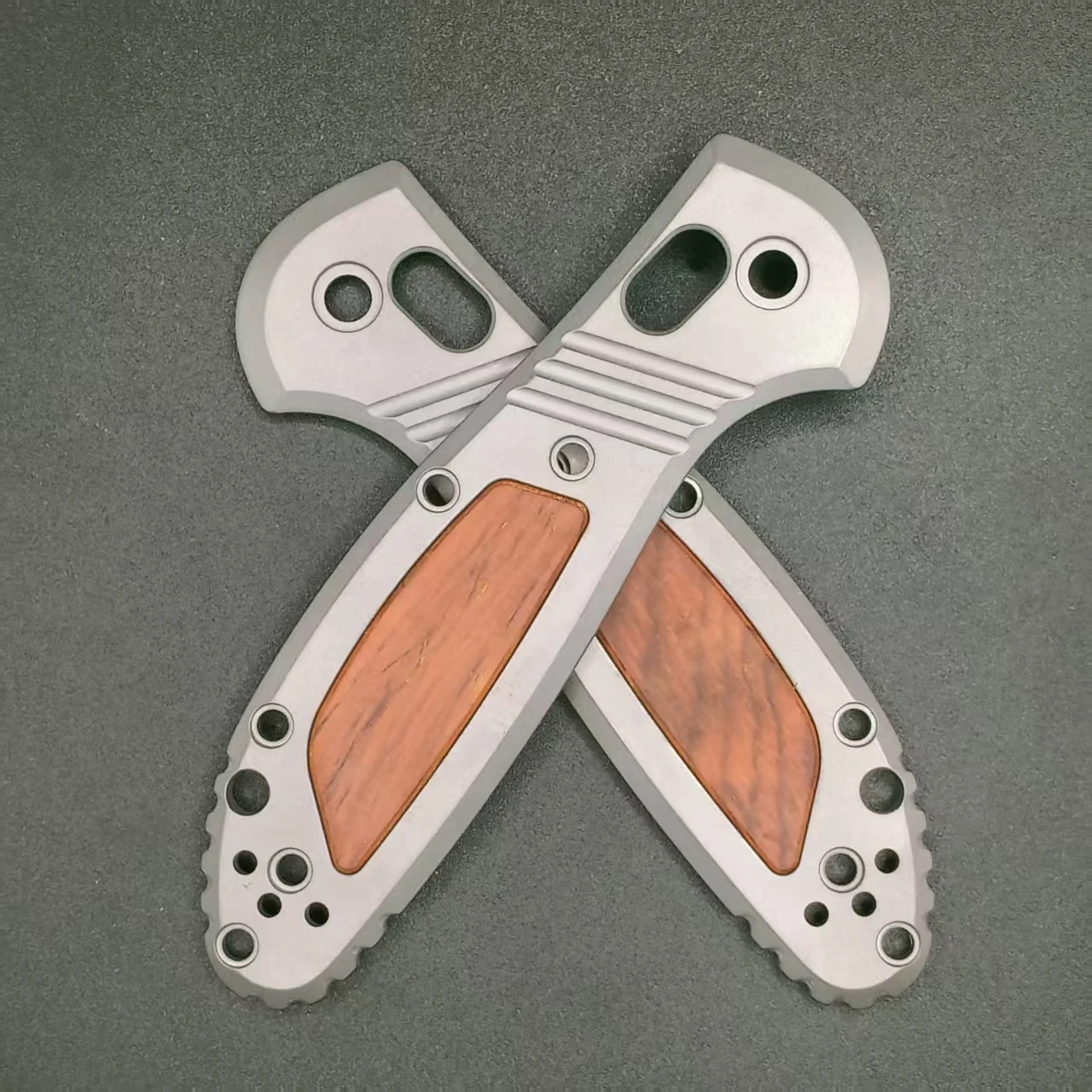 

1 Pair Titanium Alloy + Sandalwood Handle Scales for Benchmade 555/556 Knives