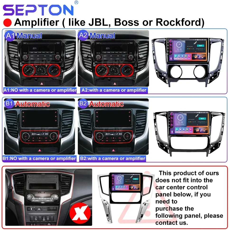 SEPTON 2Din Car Radio Multimedia Player for Mitsubishi L200 5 TRITON 2015-2019 4G Carplay BT 8core WIFI Car Stereo Receivers