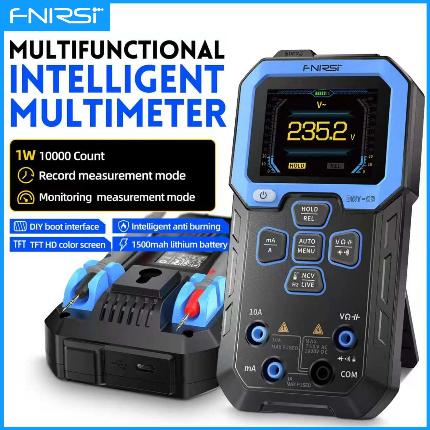 FNIRSI DMT-99 Digital Multimeter 10000 Count Measuring Instrument Auto Range AC DC Ohm Hz Capacitance for Electronics Repair