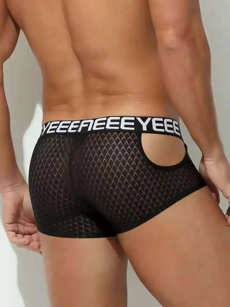 See Through Men Tight Lingerie Panties Plus Size Underwears Sexy Hollow Out High Waist Briefs Shorts