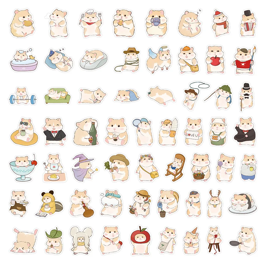 10/60PCS 귀여운 크리 에이 티브 애완 동물 햄스터 낙서 스티커 Kawaii 햄스터 만화 데칼 노트북 전화 기타 방수 스티커