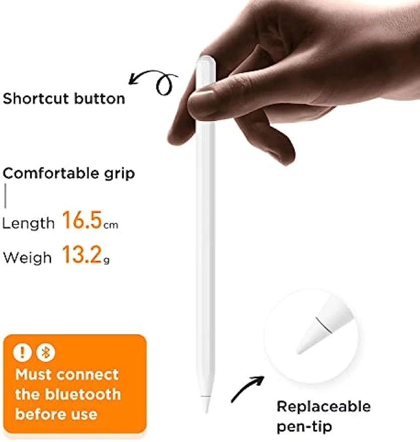 Stylus Pen,Palm Rejection&Tilt G-senors Bluetooth Active Stylus Pencil,for iPad 6/7/8/9/10th,Pro 11/12.9 inch,Air 3/4/5,Mini 5/6