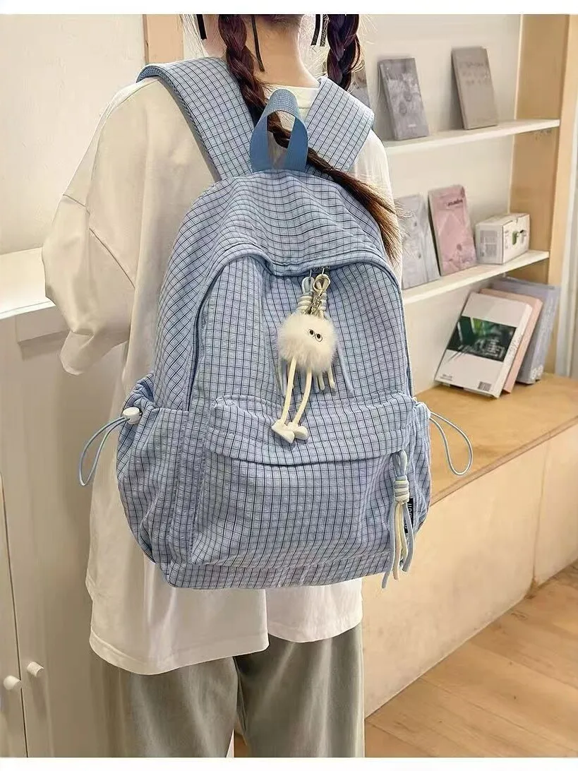 Small Plaid Texture Backpack Four Colors Available Soft Fabric Large Capacity No Charms Girls Student Commuter Casual School Bag