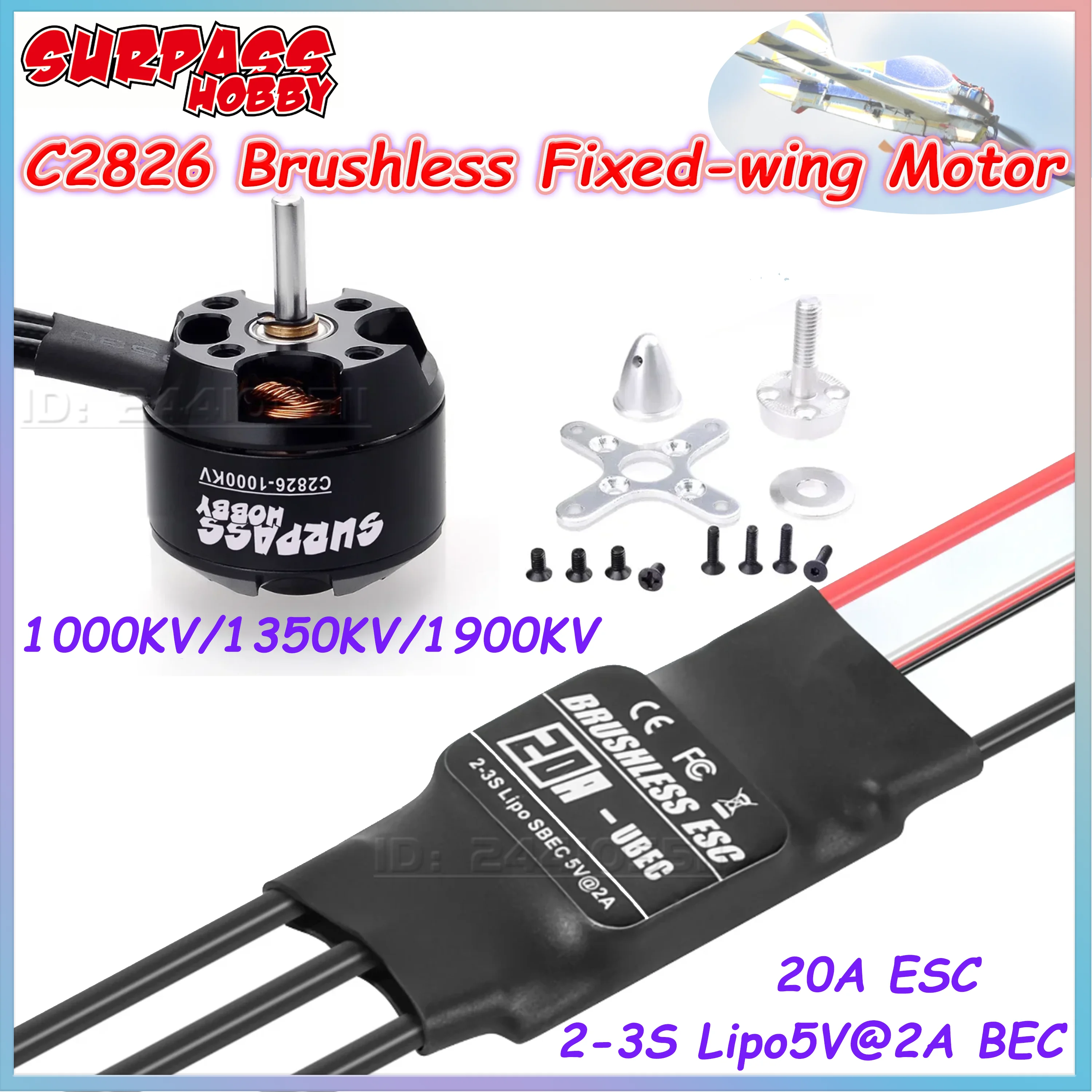 SURPASS HOBBY 2826 Bürstenloser Motor 1000KV 1350KV 1900KV 20A ESC 2-3S für RC Flugzeuge FPV Drohnen Helikopter Quadcopter