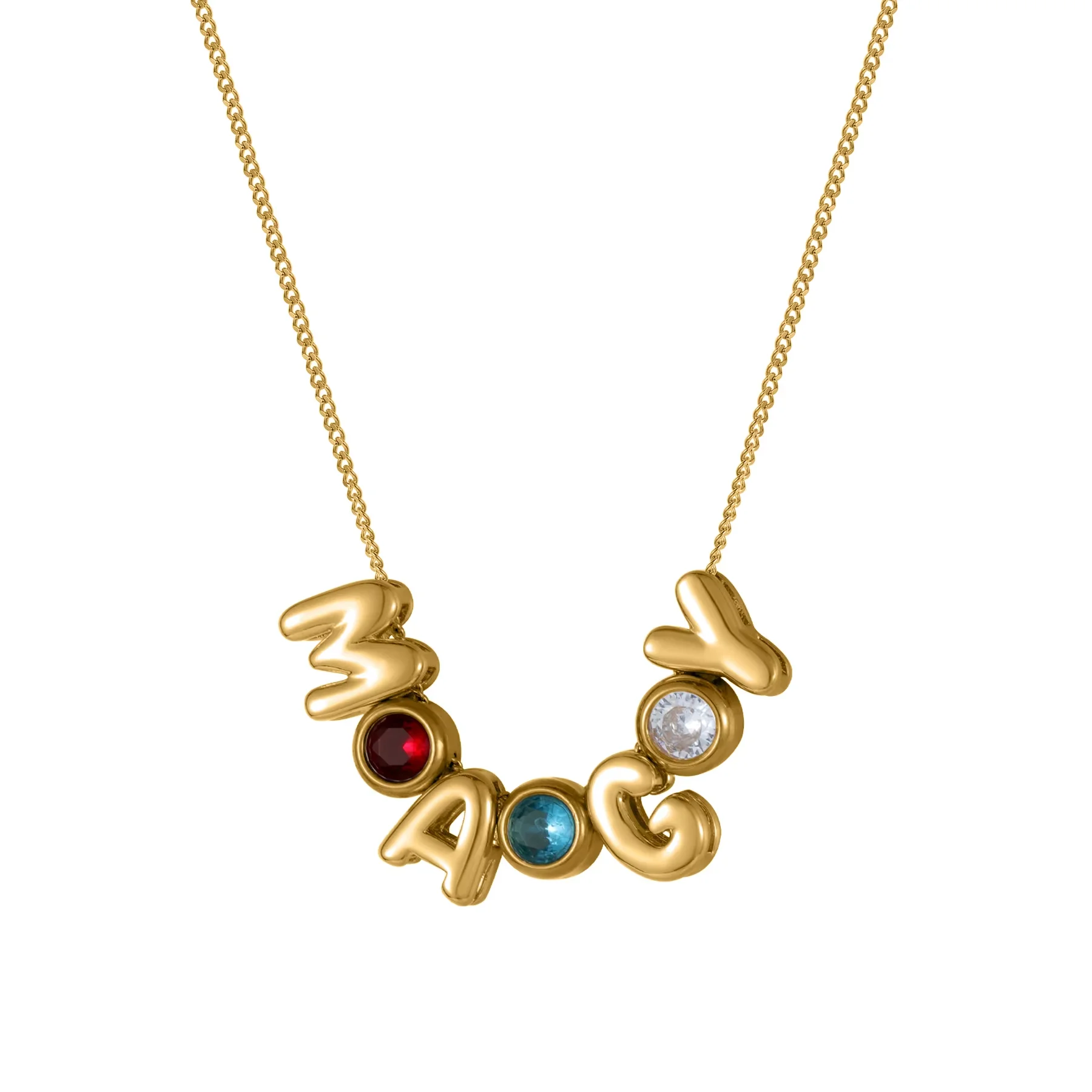 

Custom Bubble Initial Name Necklace Personalized Letter Birthstone Pendant 3D Puff Balloon Letter Jewelry Family Gift for Women