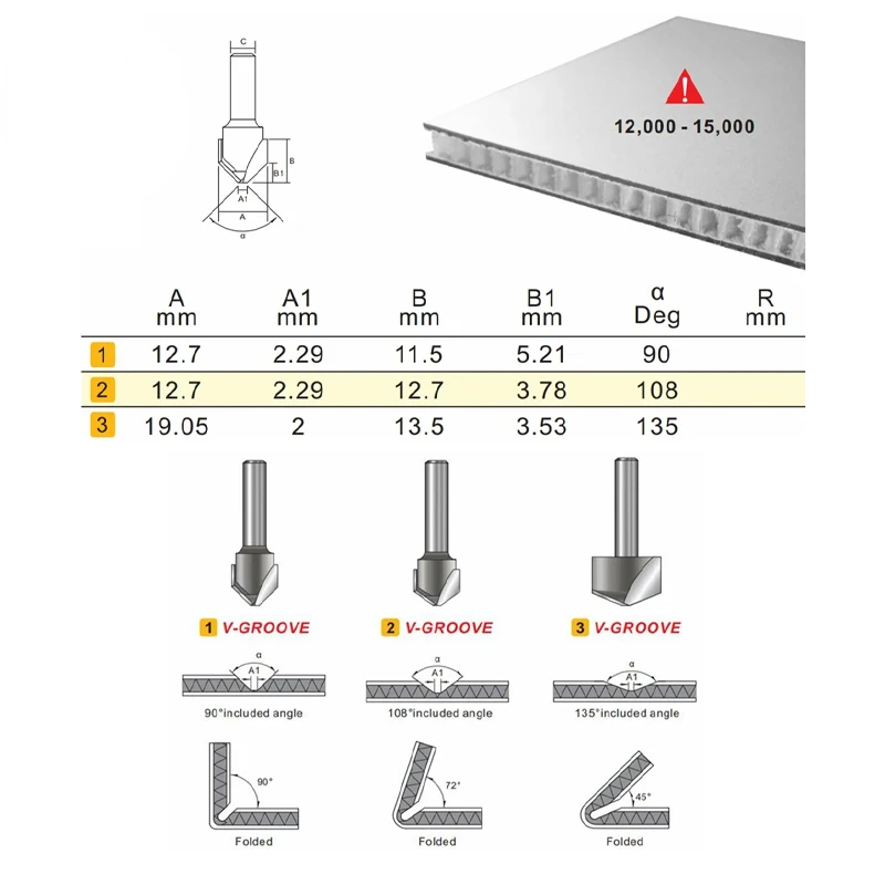 6mm Double Edge Folding V Groove Router Bits for Wood/ACP/ACM Carbide Aluminum Woodworking End mill 3d Wood Milling Cutter