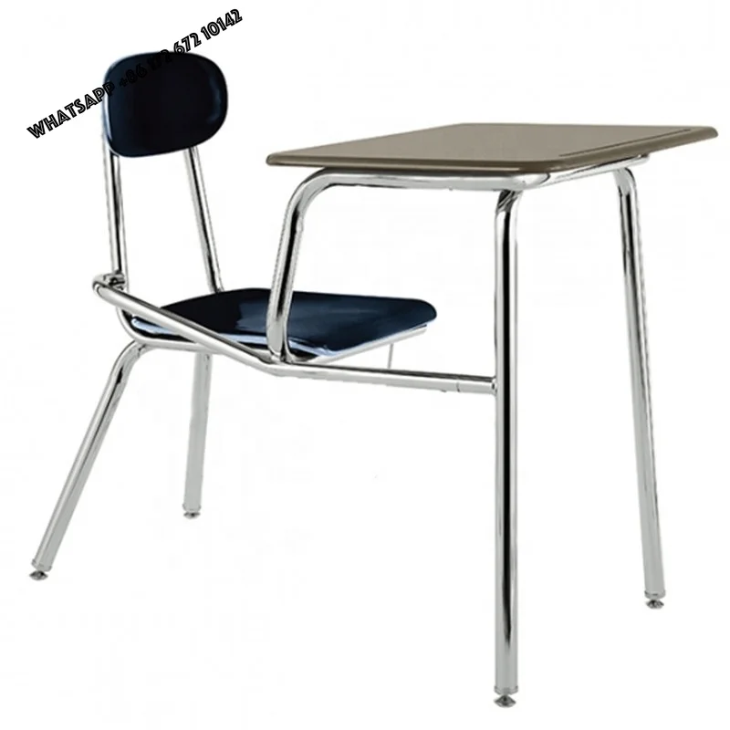 Different Size Wooden Single Training Desks Adjustable Height Plastic One-Piece School Furnitures Attached Strong Metal Legs