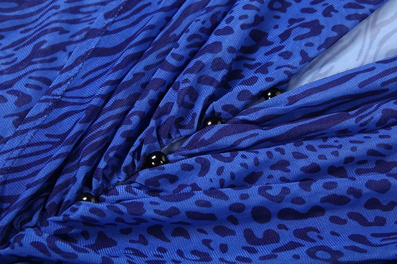 女性用セクシーなレオパード柄シースルーメッシュボディコンマキシドレス、スイングカラー、フレアフルスリーブ、スリムクラブウェア、パーティーロングローブ