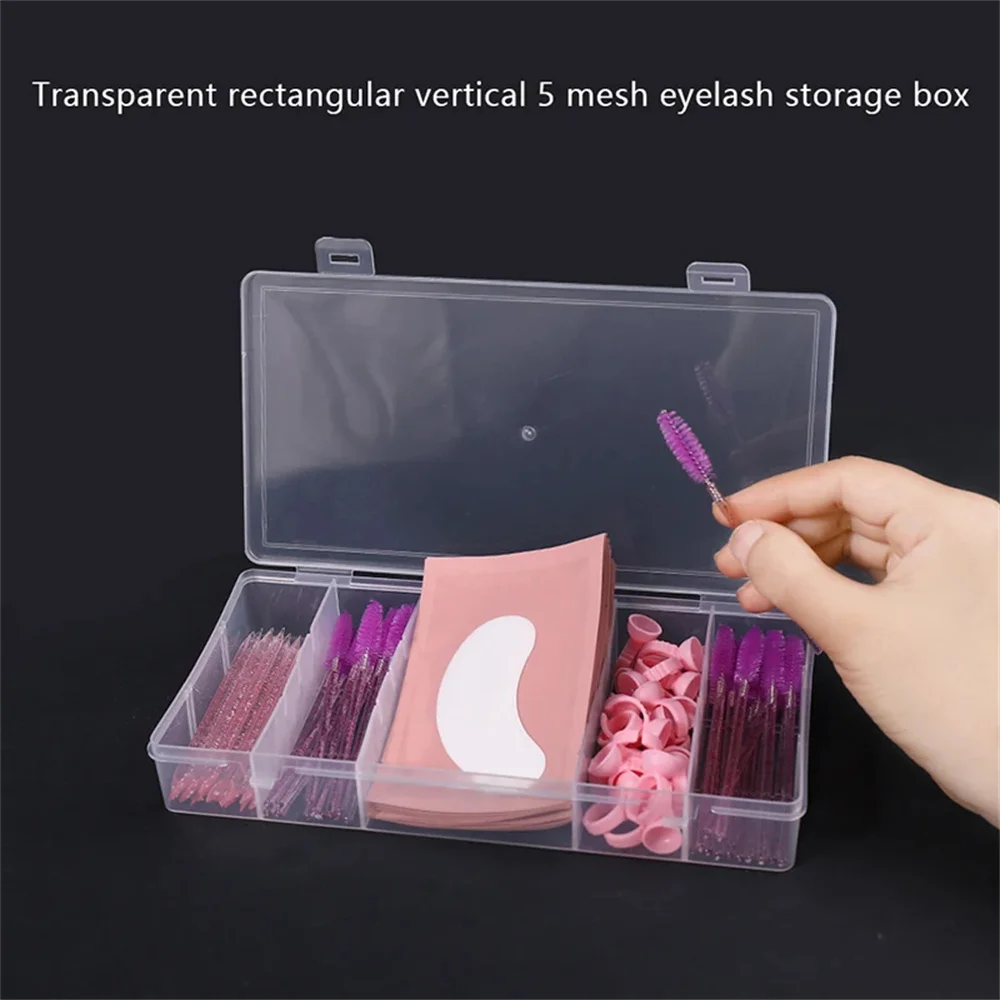 1PCS Transparent With Cover Rectangle Vertical 5 Grid Eyelash Extension Tool Storage Box Glue Tweezer Holder Makeup Organizer ﻿