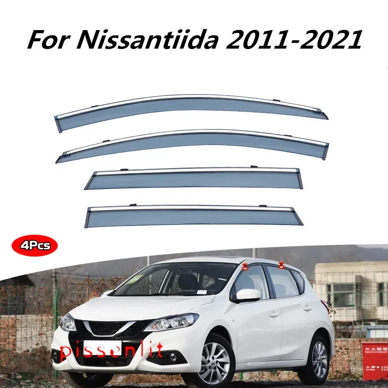 For Nissan TIIDA Tiida 2011-2021 Accessories Window Visors Weathershields Wind Rain Guards Outer Trim Chrome Awnings Shelters