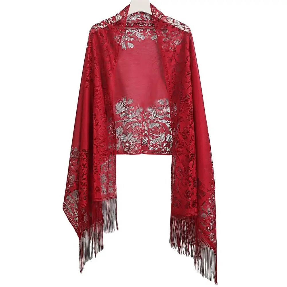 Party Dinner Top Scarf Shawls Tassel Patchwork V-Neck Cardigans Women Vintage Shawl Mesh Cloak Capelet Fringes