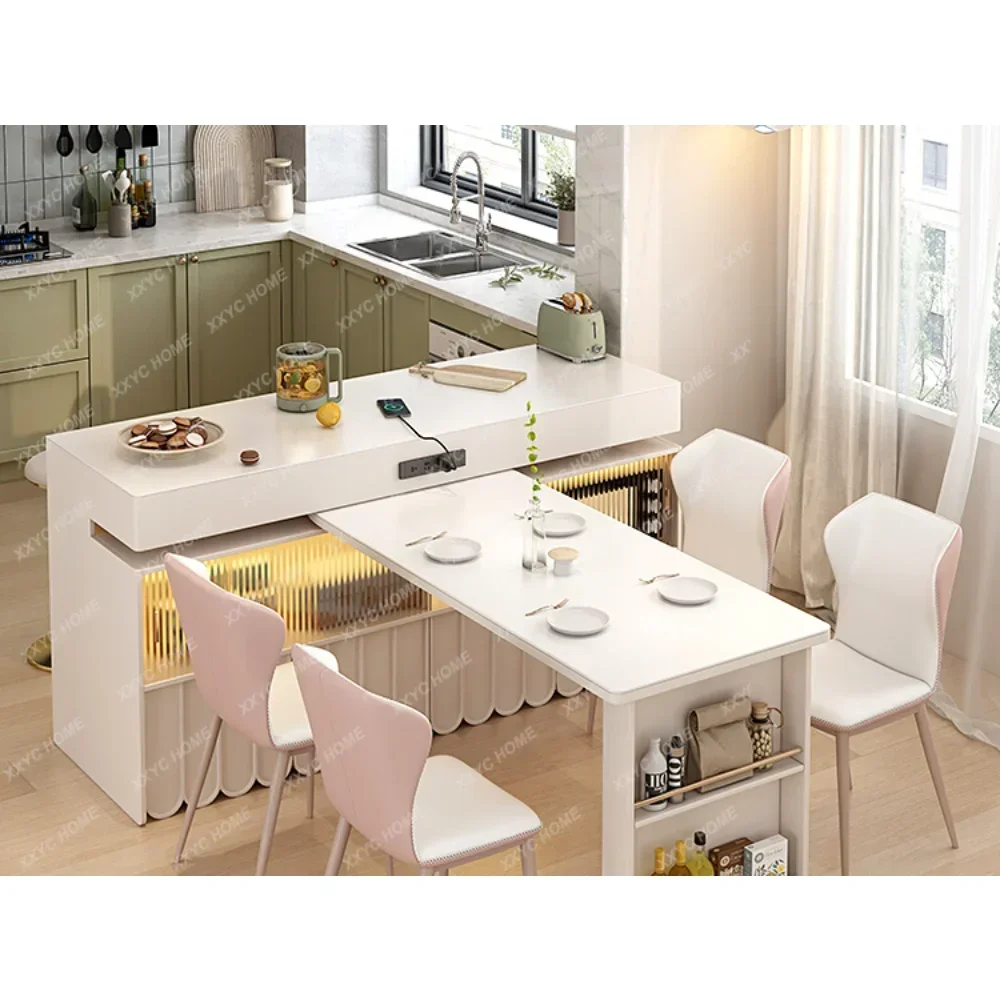 

Kitchen Island Dining Table Rotatable Small Apartment Kitchen Partition Bar Counter Dining Table Cabinet Integrated