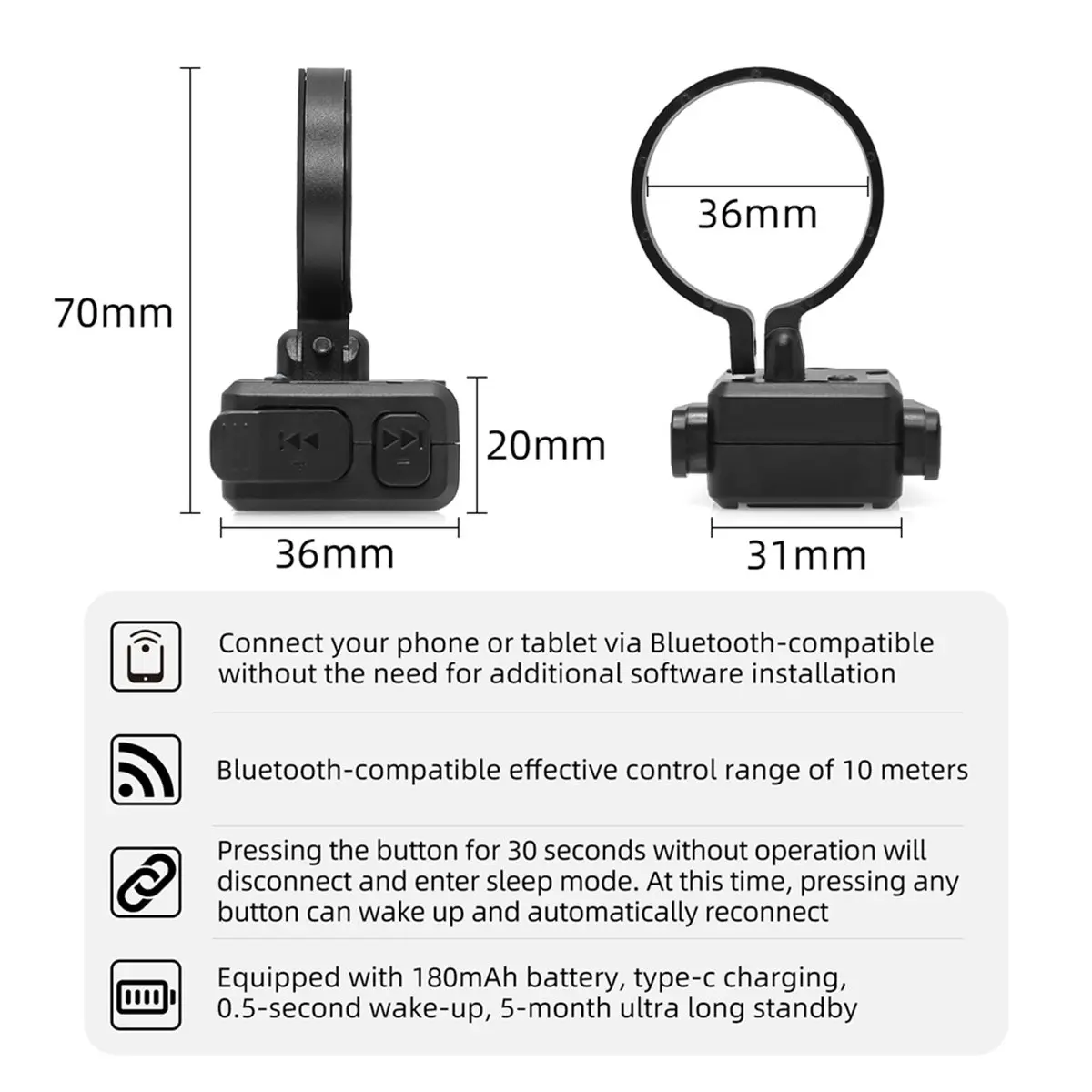 A23Z Motorcycle Bike Handlebar Remote Controller Button Wireless Bluetooth Car Steering Wheel Control for Phone Music Volume