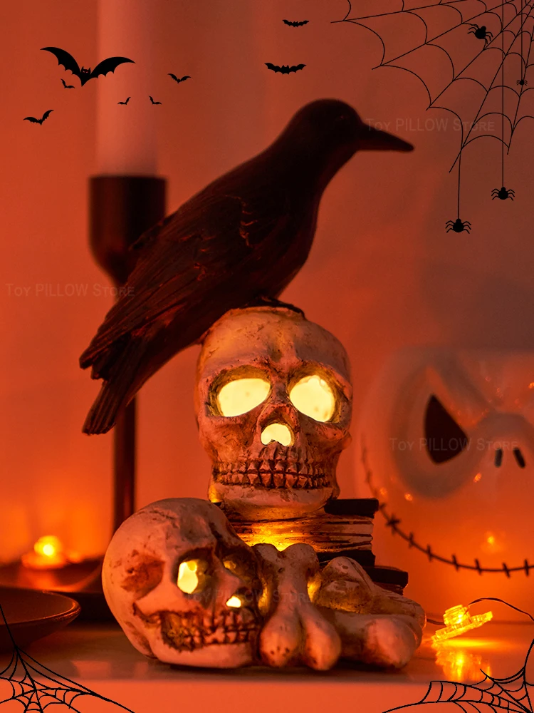 Halloween Decorative Props Tabletop Glowing Skull Knickknacks Ambient Lights Bar Shop Party Scene Arrangement