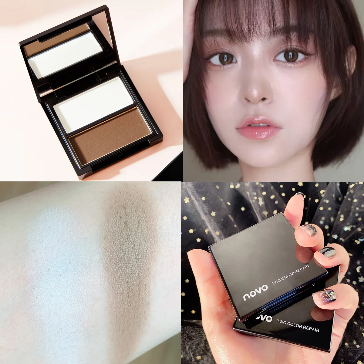 2-Farben-Augenbrauen-Puder-Palette, kosmetischer Augenbrauen-Enhancer, Augen, Nase, Schatten, Eyeliner, Kontur, All-in-One-Make-up-Pinsel, zweifarbig