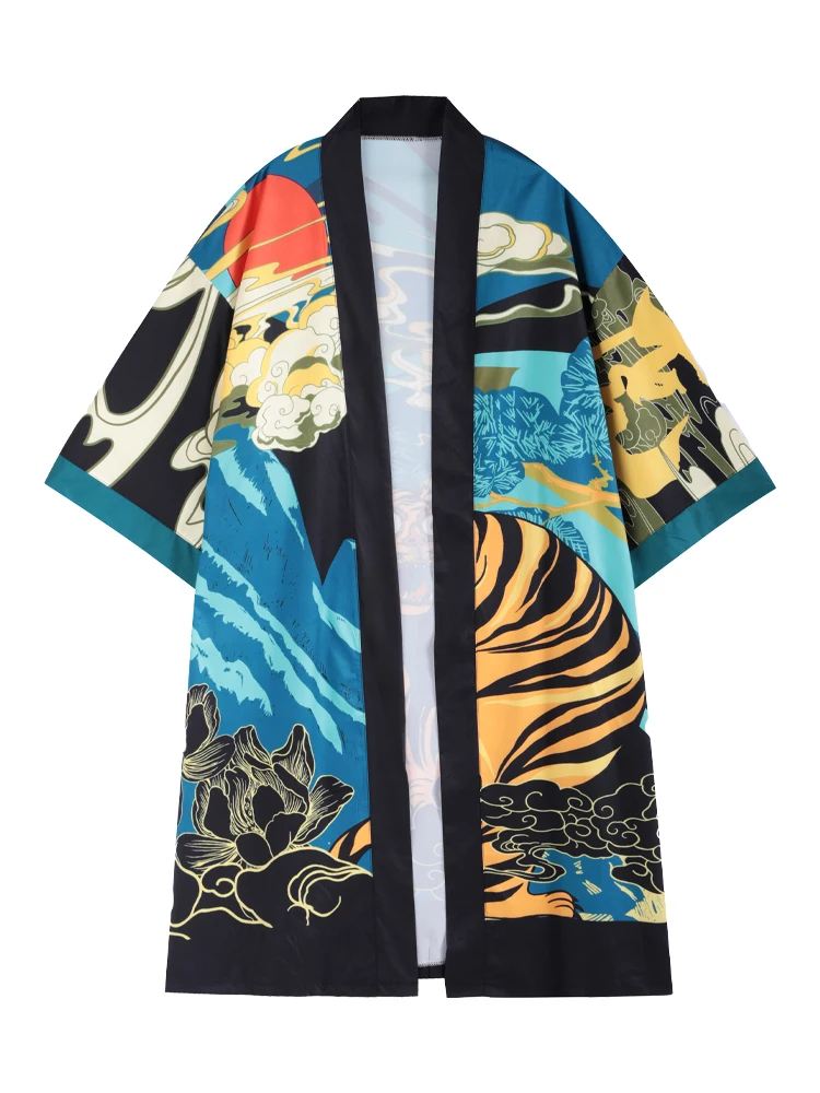 Japanese Kimono Women's Cardigan, Traditional Asian Clothing, Beach Cover Yukata, Sun Protection Clothing, Printed Cape