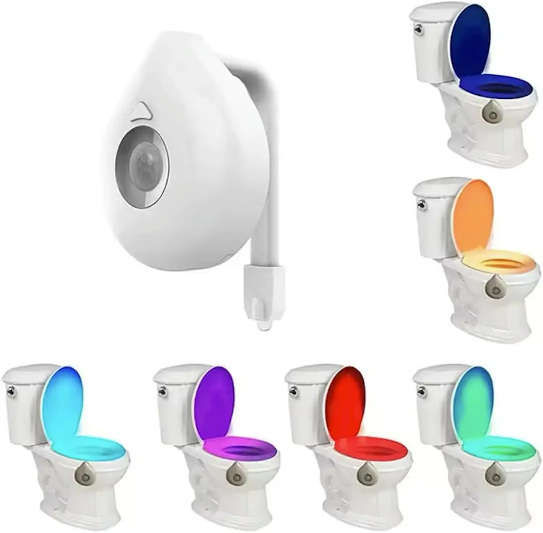 Toilet Bowl Night Light Motion Sensor LED 8 Colors Waterproof With Battery Colorful Ambient Lamp For Decoration Bedroom Bathroom