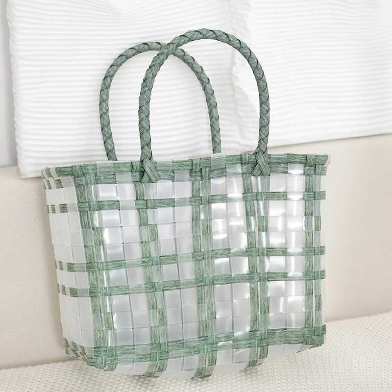 Fashionable Plastic Woven Vegetable Basket Bag New Single Shoulder Handbag