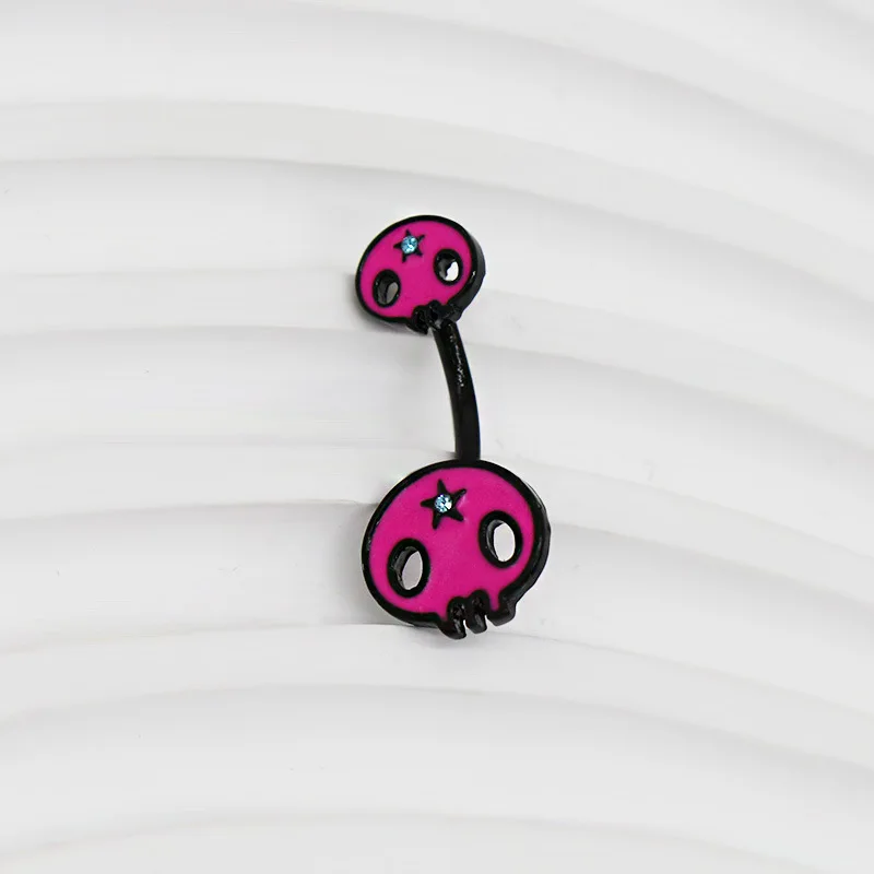 Y2K Body Piercing Jewelry Pink Skull Navel Ring Korean Fashion Charm Star Navel Rings Body Accessories Sexy Punk Harajuku kawaii