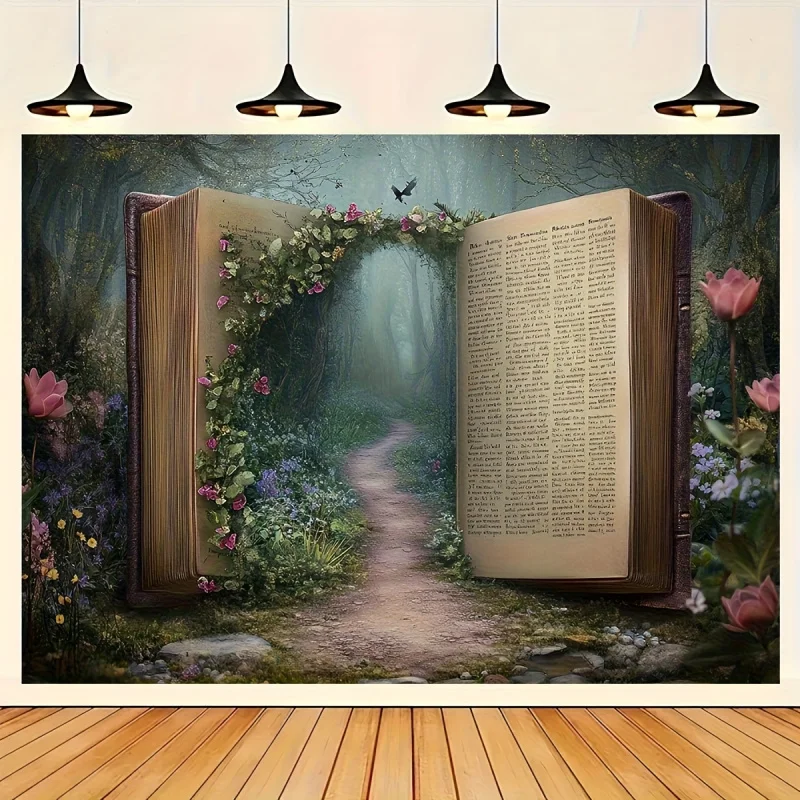 VIKAMABook Wandteppich mit Buchmotiv, magisches Waldmuster, für Wohnzimmer, Sofa, Hintergrund, Wand, Raumdekoration
